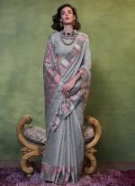 Cotton Grey Wedding Wear Hand Woven Saree